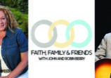 A man sitting in front of the words " faith, family & friends with john and robin berry."