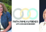 A man sitting in front of the words " faith, family & friends with john and robin berry."